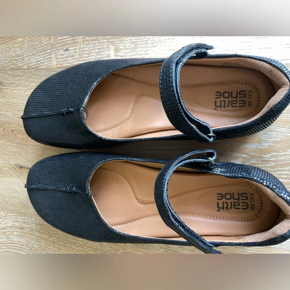 KALSO Earth SOLAR Mary Jane Black Leather Shimmer Size 9 Negative Heel - Picture 4 of 9